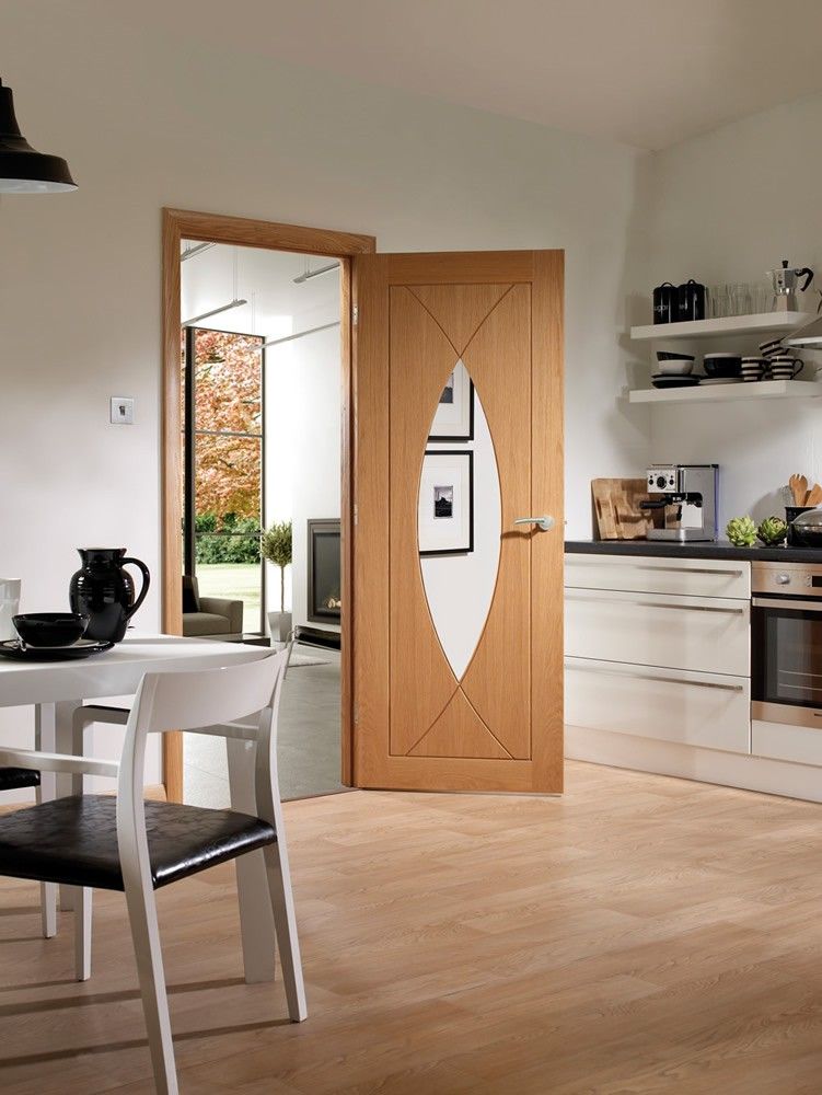 XL Joinery Internal Oak Pesaro Glazed Door With Clear Glass Fully Finished