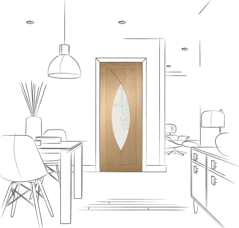 XL Joinery Internal Oak Pesaro Glazed Door With Clear Glass Fully Finished