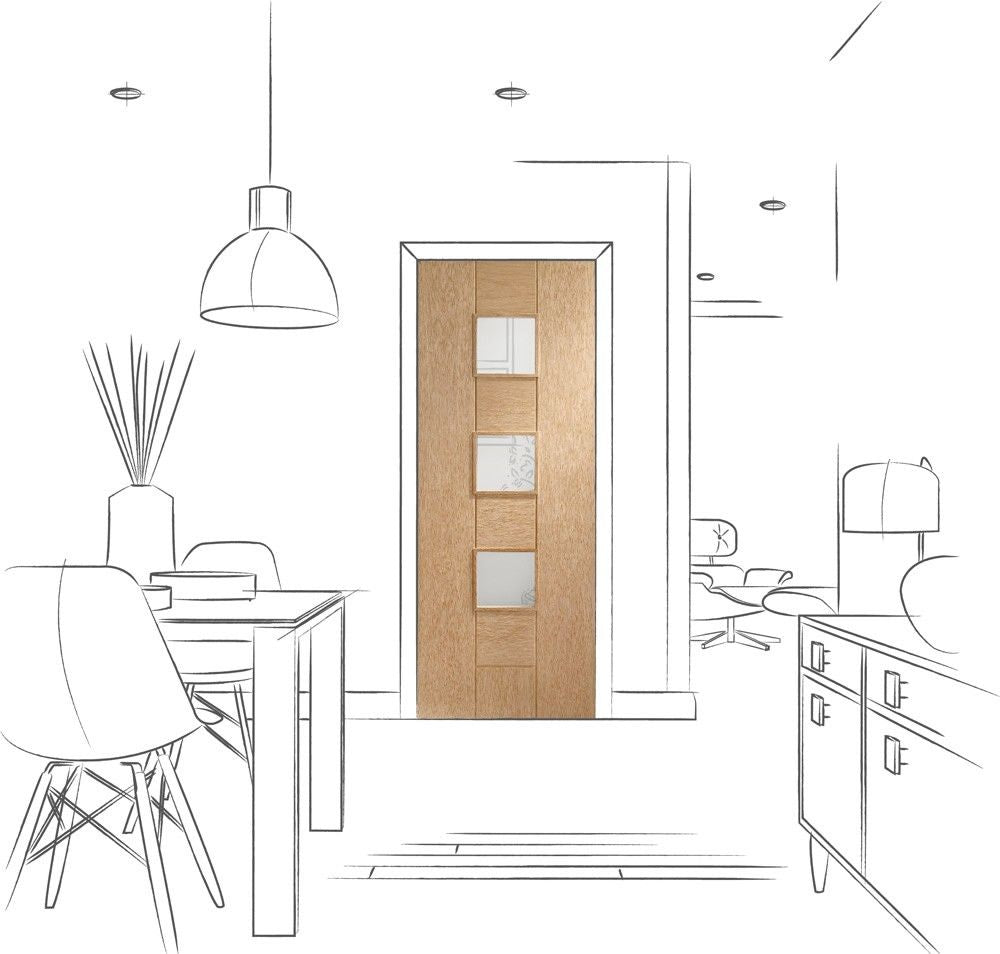 XL Joinery Internal Oak Door Messina Clear Glazed Fully Finished