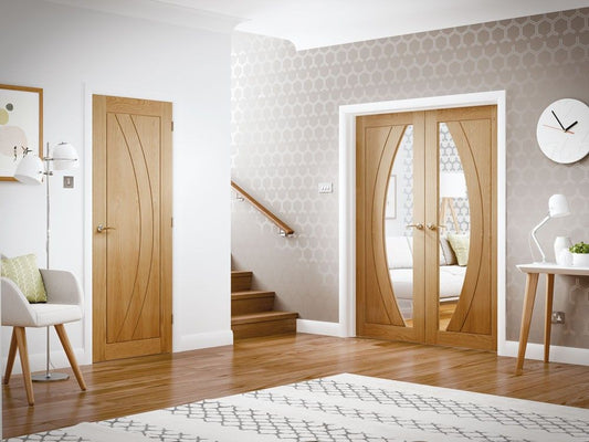 Internal Oak Salerno Door With Clear Glass Clearance Sale