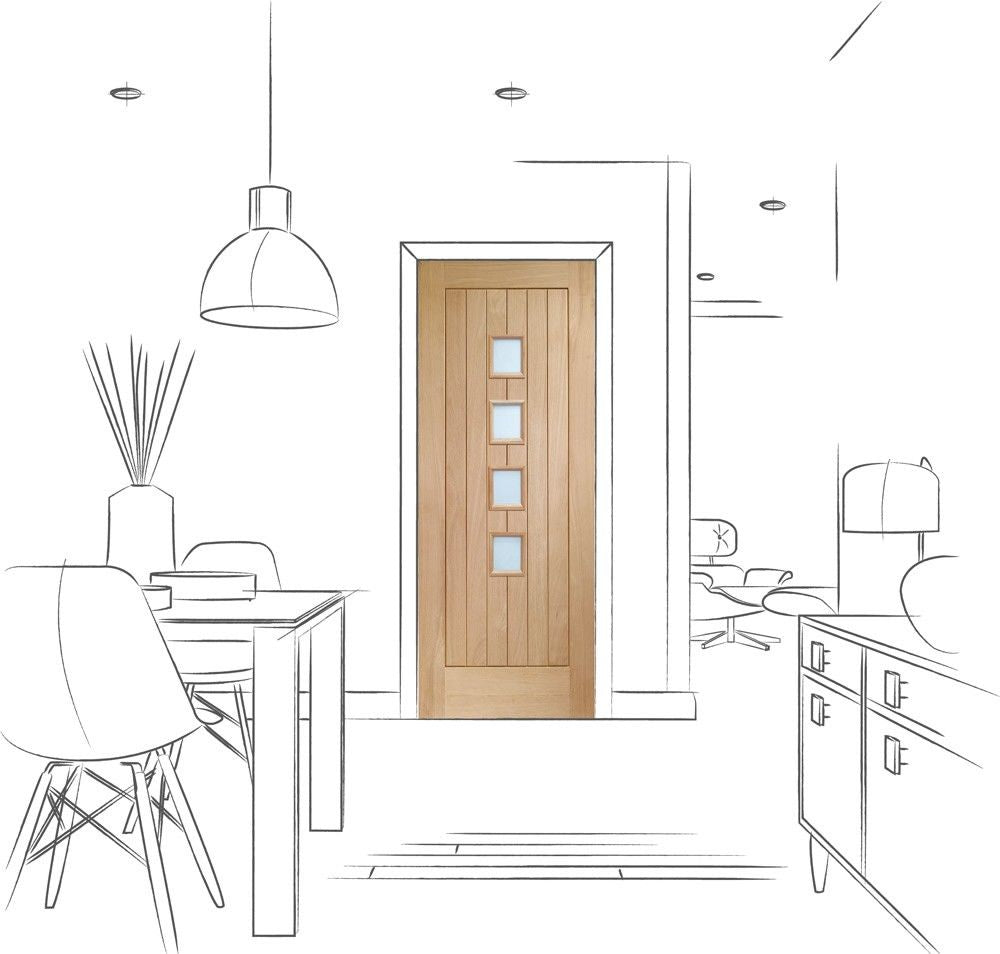 XL Joinery Internal Oak Suffolk Original 4Light Door With Obscure Glass