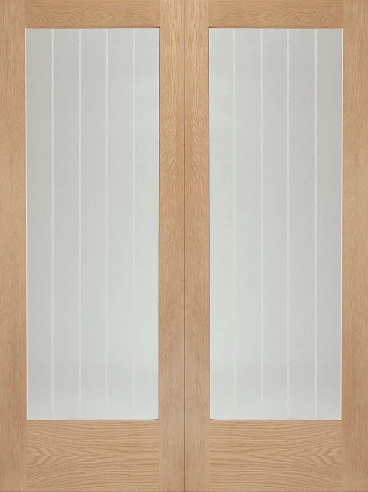 Internal Oak Suffolk Rebated Pair Of Doors With Clear Etched Glass