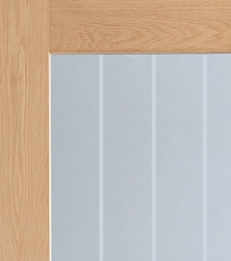 Internal Oak Suffolk Rebated Pair Of Doors With Clear Etched Glass
