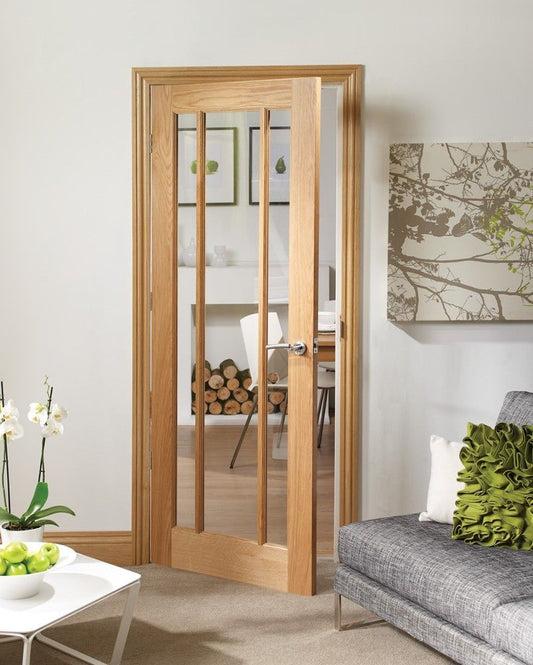 Internal Oak Worcester Pre-Finished Door With Clear Glass