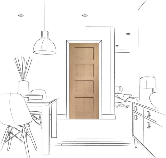 Internal Oak Shaker 4 Panel Door Fire Door FD30 Rated